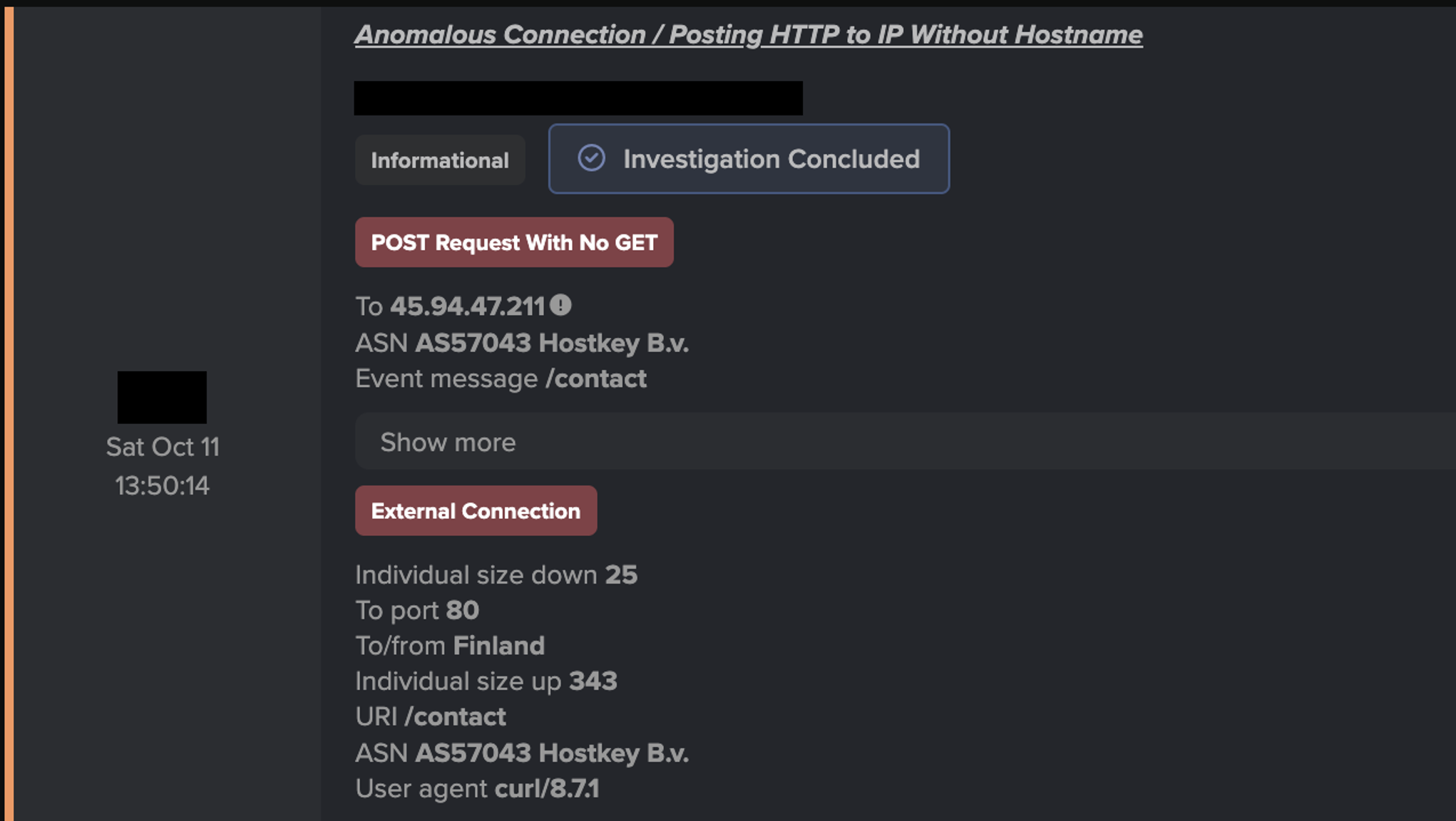 Darktrace’s detection of suspicious beaconing connectivity with the suspicious IP 45.94.47.211.
