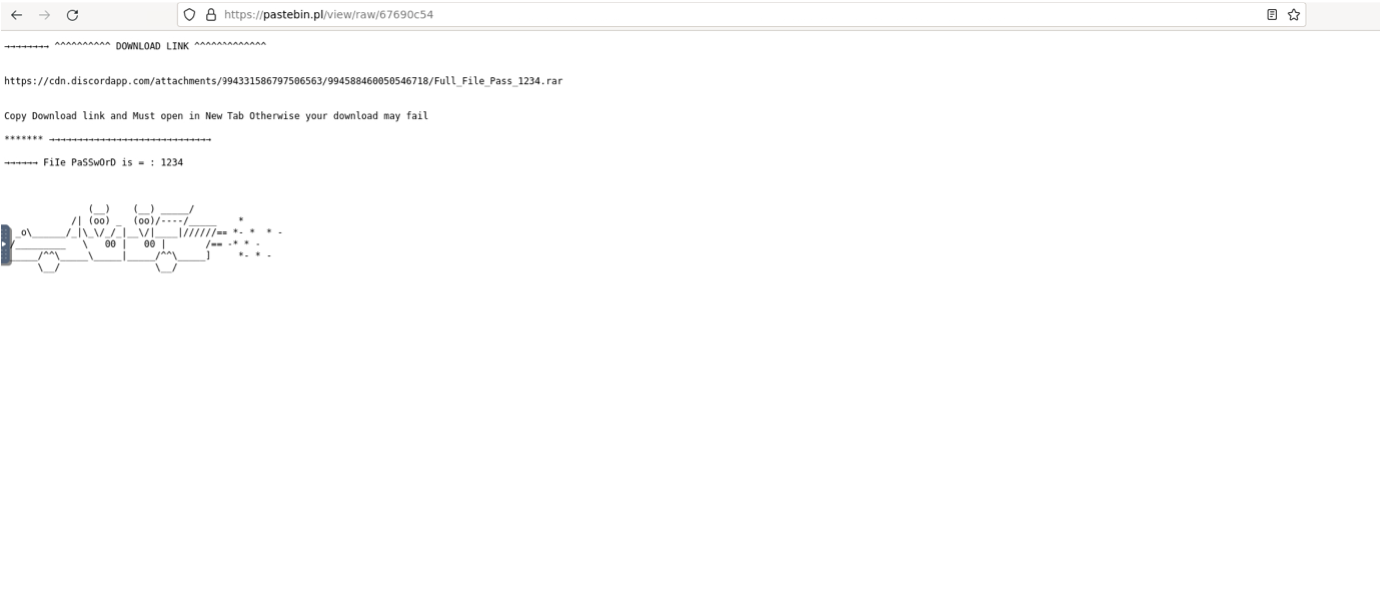 webpage whose download instructions led to a Raccoon Stealer v2