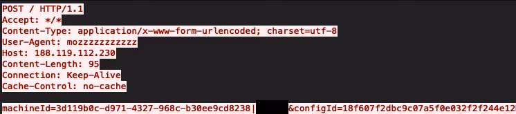 PCAP showing a device making an HTTP POST request with the User Agent header ‘mozzzzzzzzzzz’