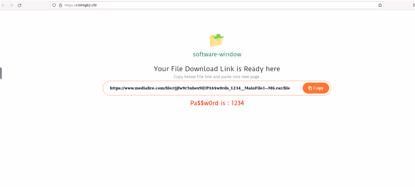 example of a webpage whose download instructions led to a Raccoon Stealer v2 