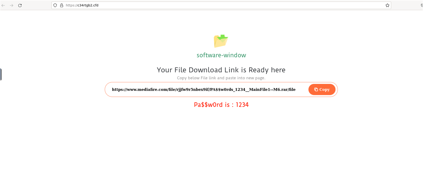 example of a webpage whose download instructions led to a Raccoon Stealer v2 