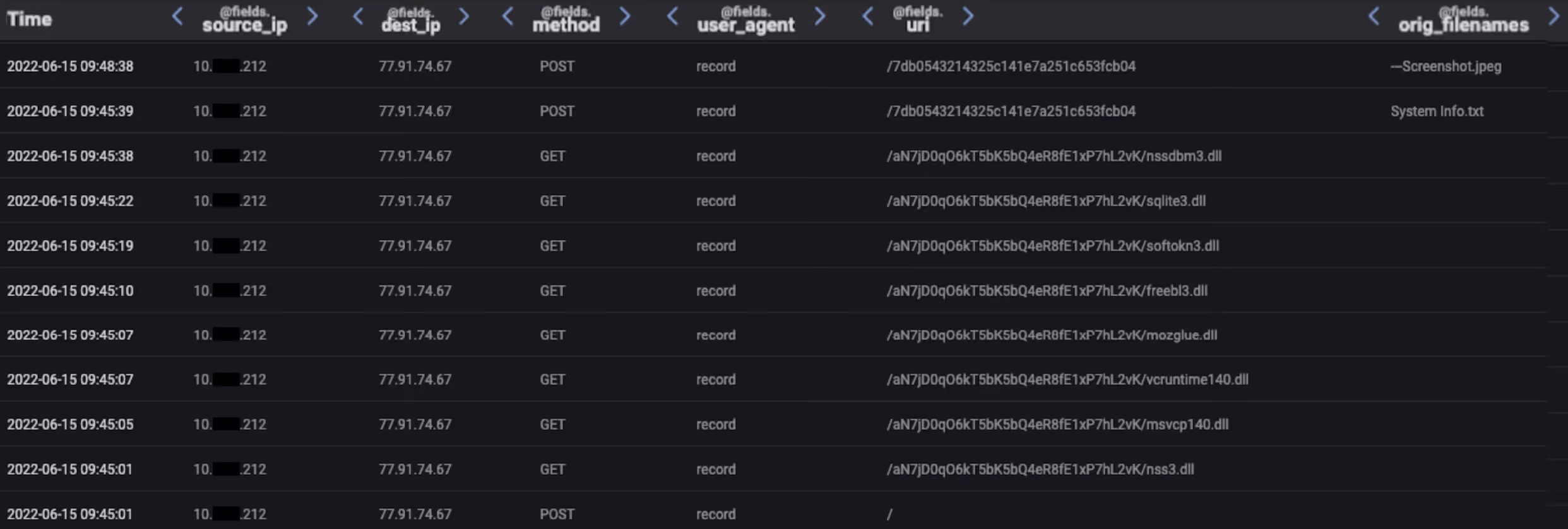 Advanced Search logs for an infected host