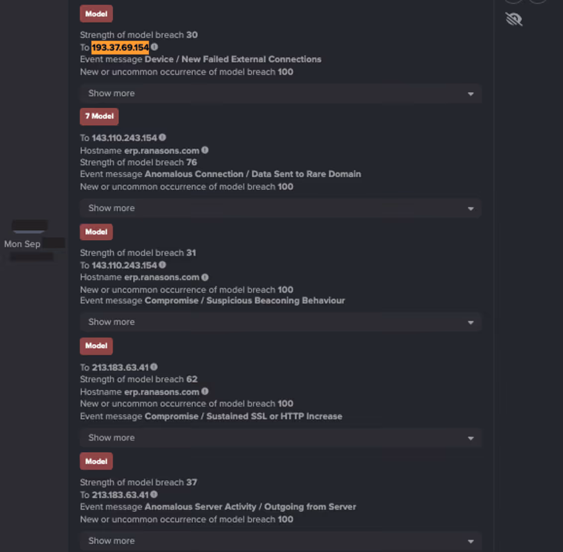 The same file server that connected to 213.183.63[.]41 and exfiltrated data to erp.ranasons[.]com was also observed attempting to connect to an IP address associated with Moscow, Russia (193.37.69[.]154:7070).