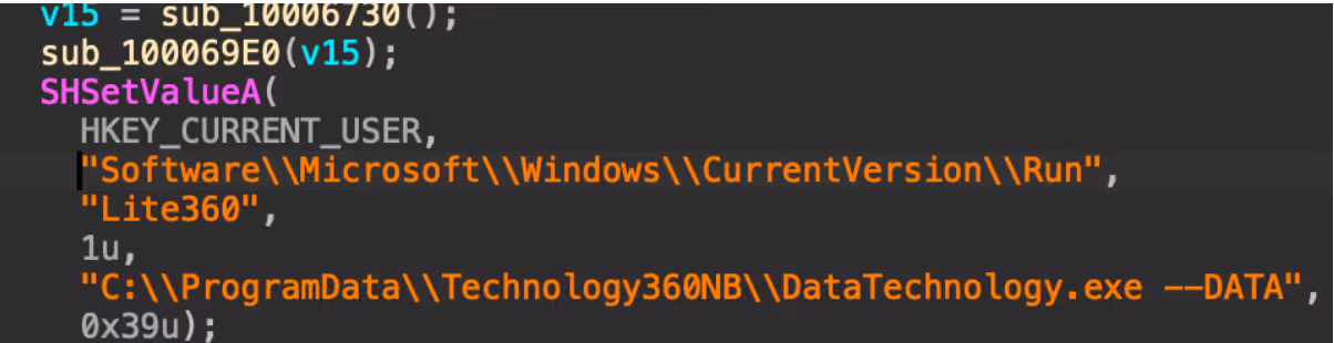  Registry key added for persistence.