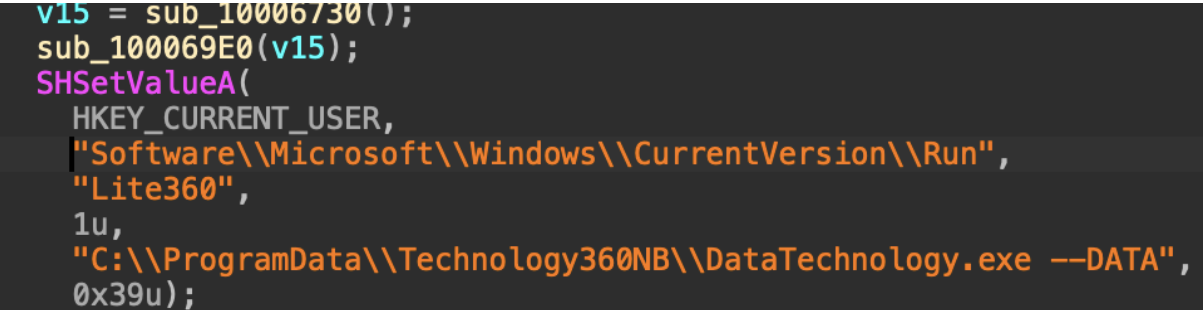  Registry key added for persistence.
