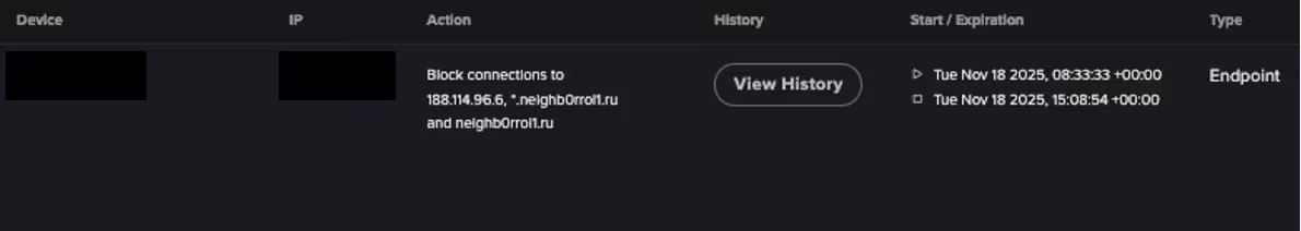 Autonomous Response’s intervention against the suspicious connectivity observed.