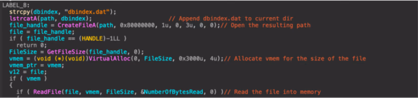 The start of the unpacking routine that reads in dbindex.dat.