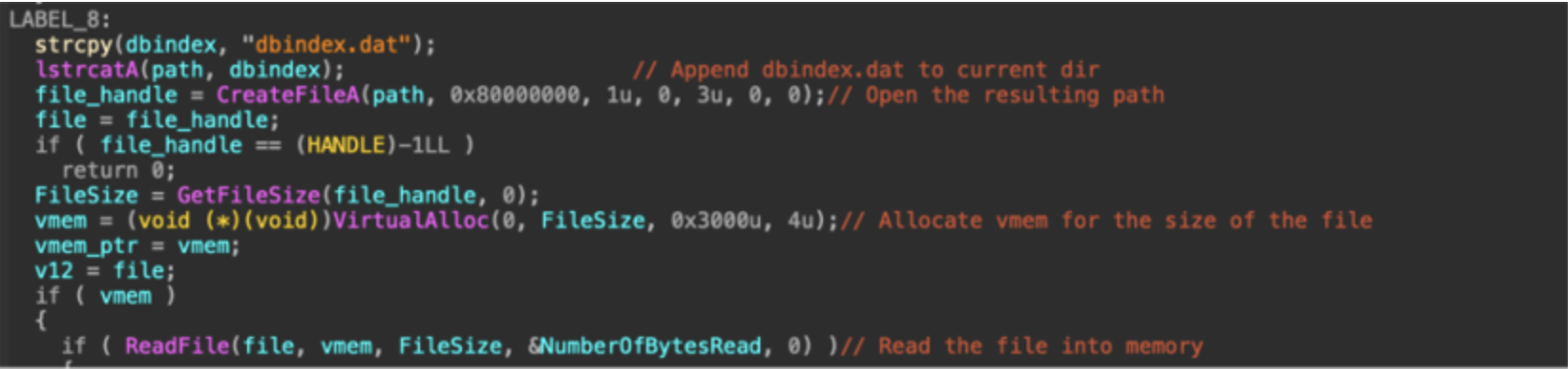 The start of the unpacking routine that reads in dbindex.dat.