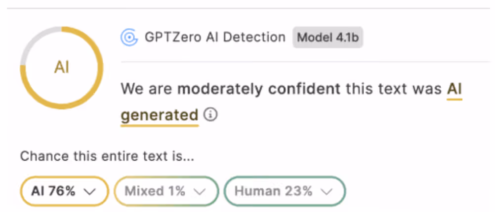 GPTZero AI-detection results indicating that the script was likely generated using an AI model.