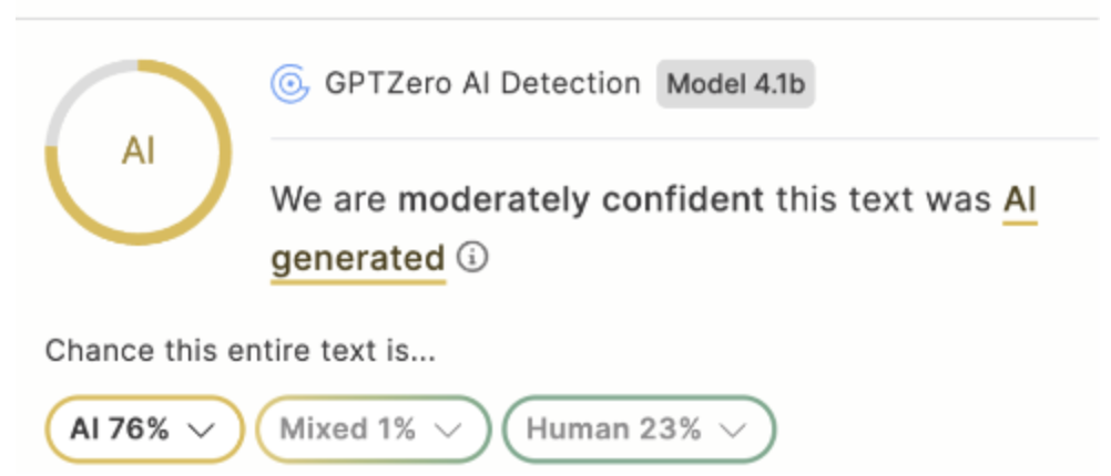 GPTZero AI-detection results indicating that the script was likely generated using an AI model.