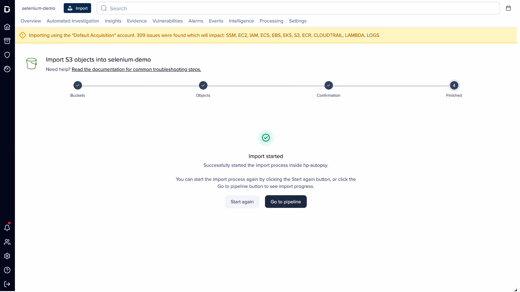 Successful import of a forensic artifact and initiation of the analysis pipeline.