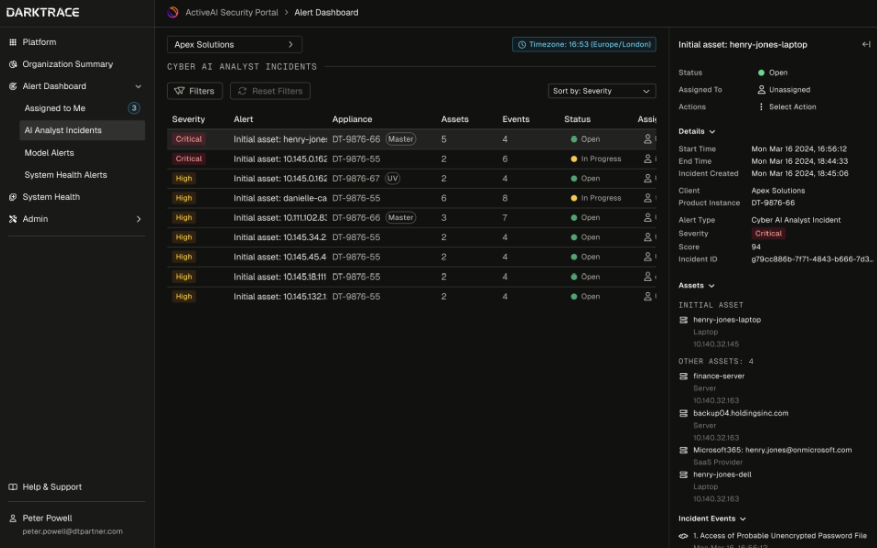  ActiveAI Security Portal AI Analyst Alerts Dashboard