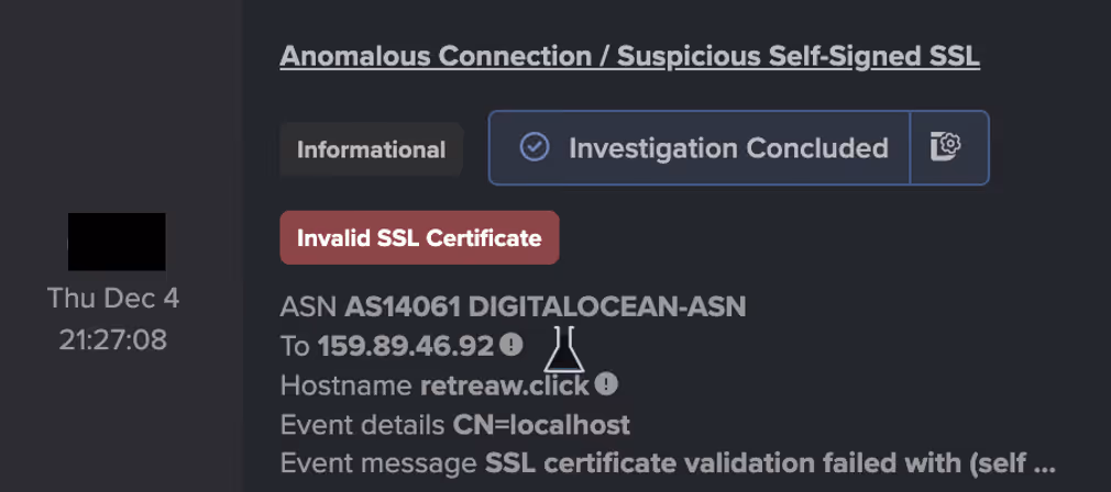 Darktrace’s detection of suspicious SSL connections to retreaw[.]click, indicating an attempted link to Lumma C2 infrastructure.