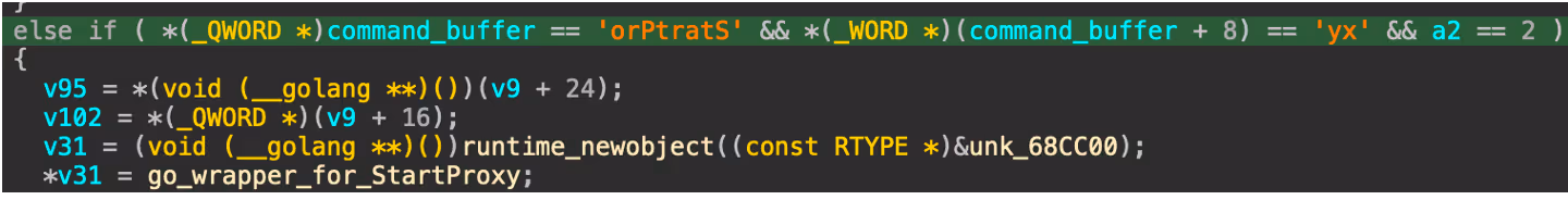 The command processor for StartProxy. Due to endianness, the string is reversed.