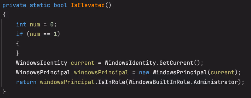 The “IsElevated” function as seen in the sample.