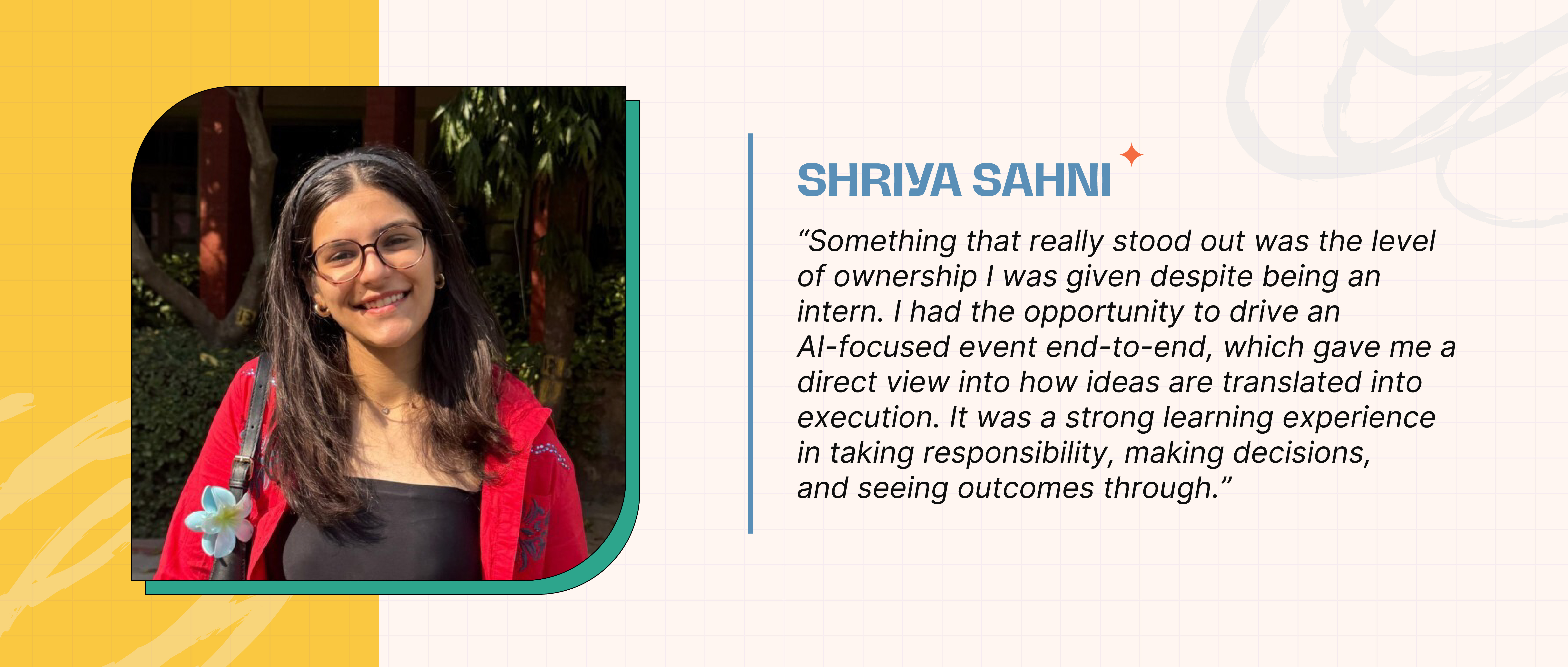 Shriya Sahni sharing her internship experience at 3one4 Capital