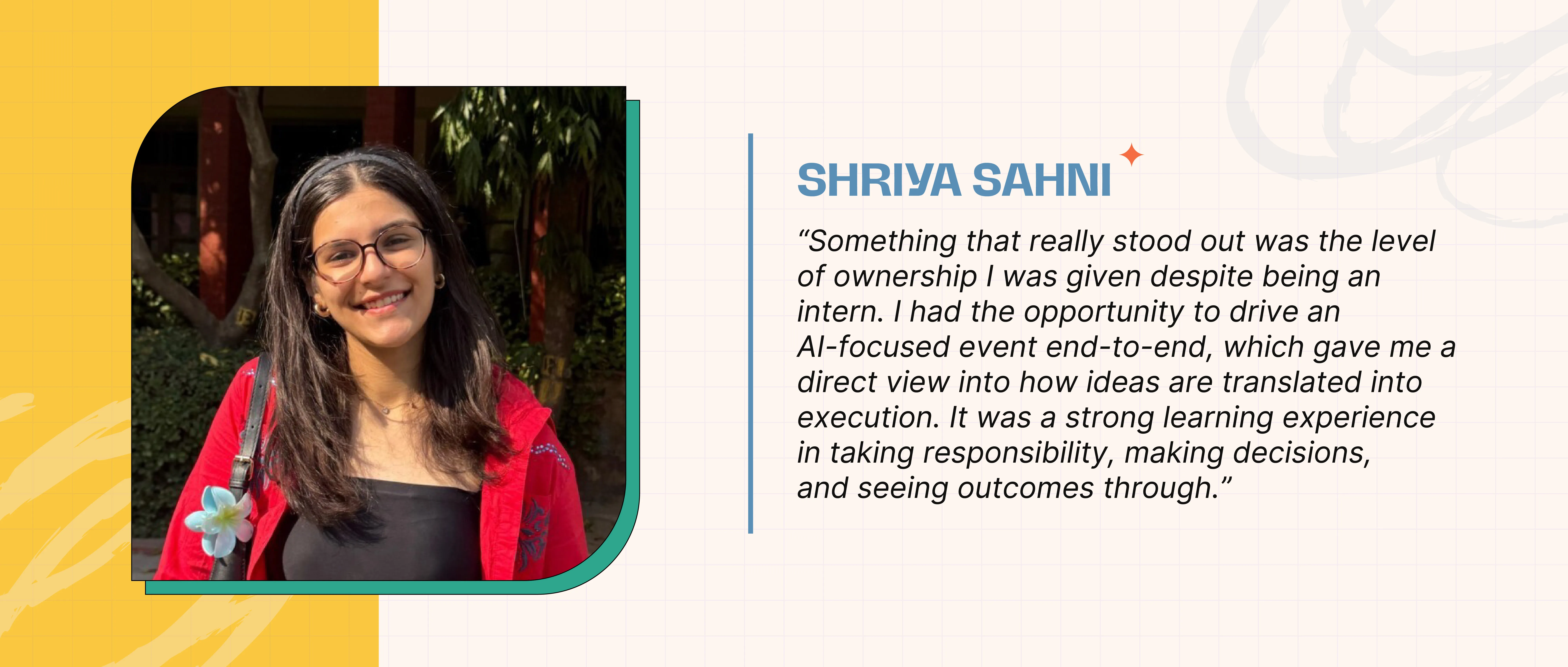 Shriya Sahni sharing her internship experience at 3one4 Capital