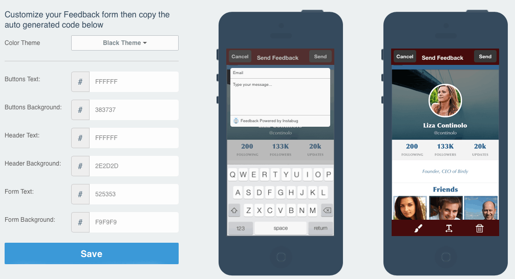 Instabug SDK design customization