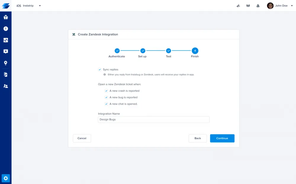 Instabug Zendesk integration: step 4