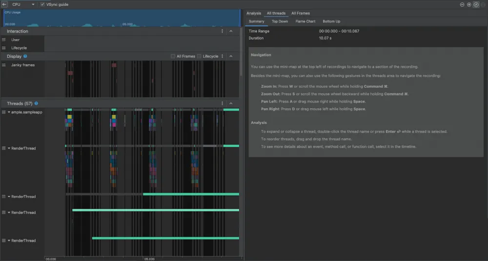 Screenshot of Android Studio profiler's system trace view