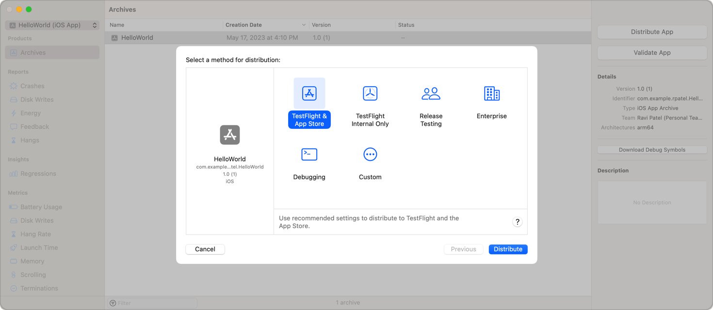 Select method of distribution for app