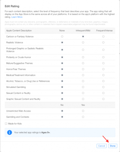 Select ratings for app