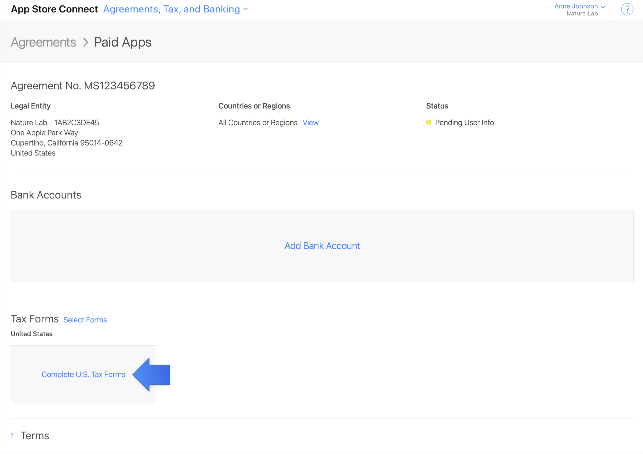 Complete U.S tax forms on App Store Connect