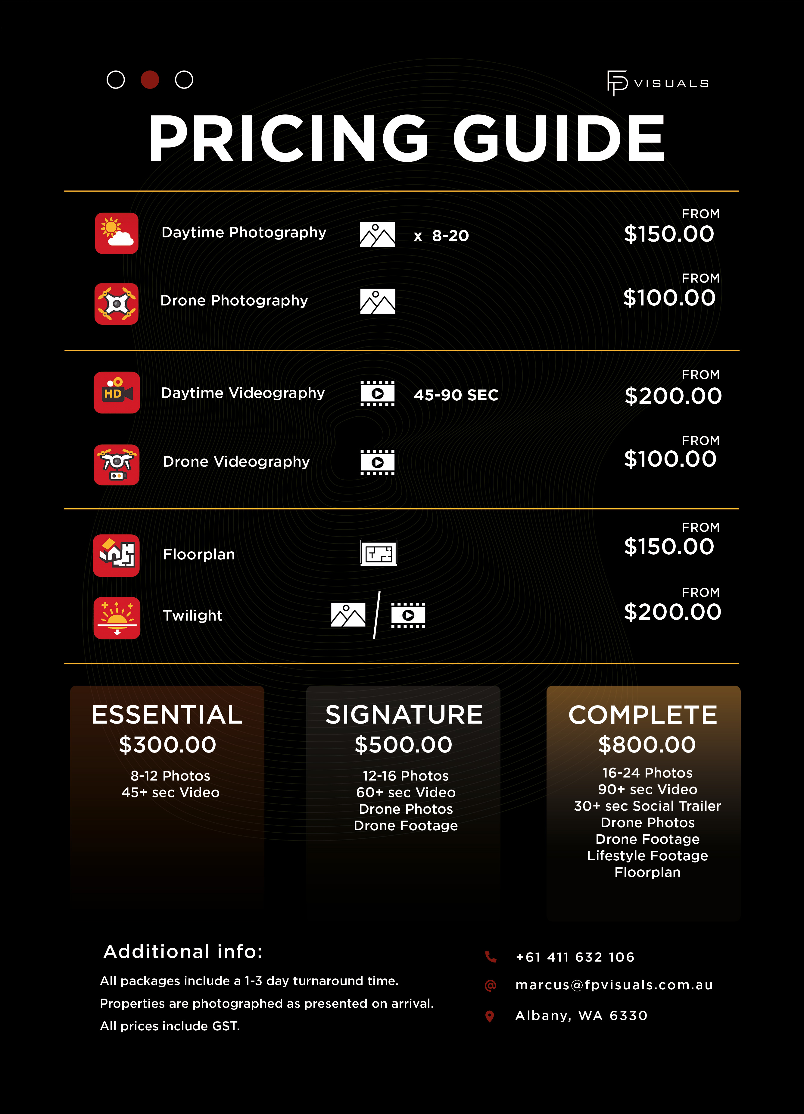 Focal Point Visuals real estate media pricing for photography, video, drone, floorplans and property media packages