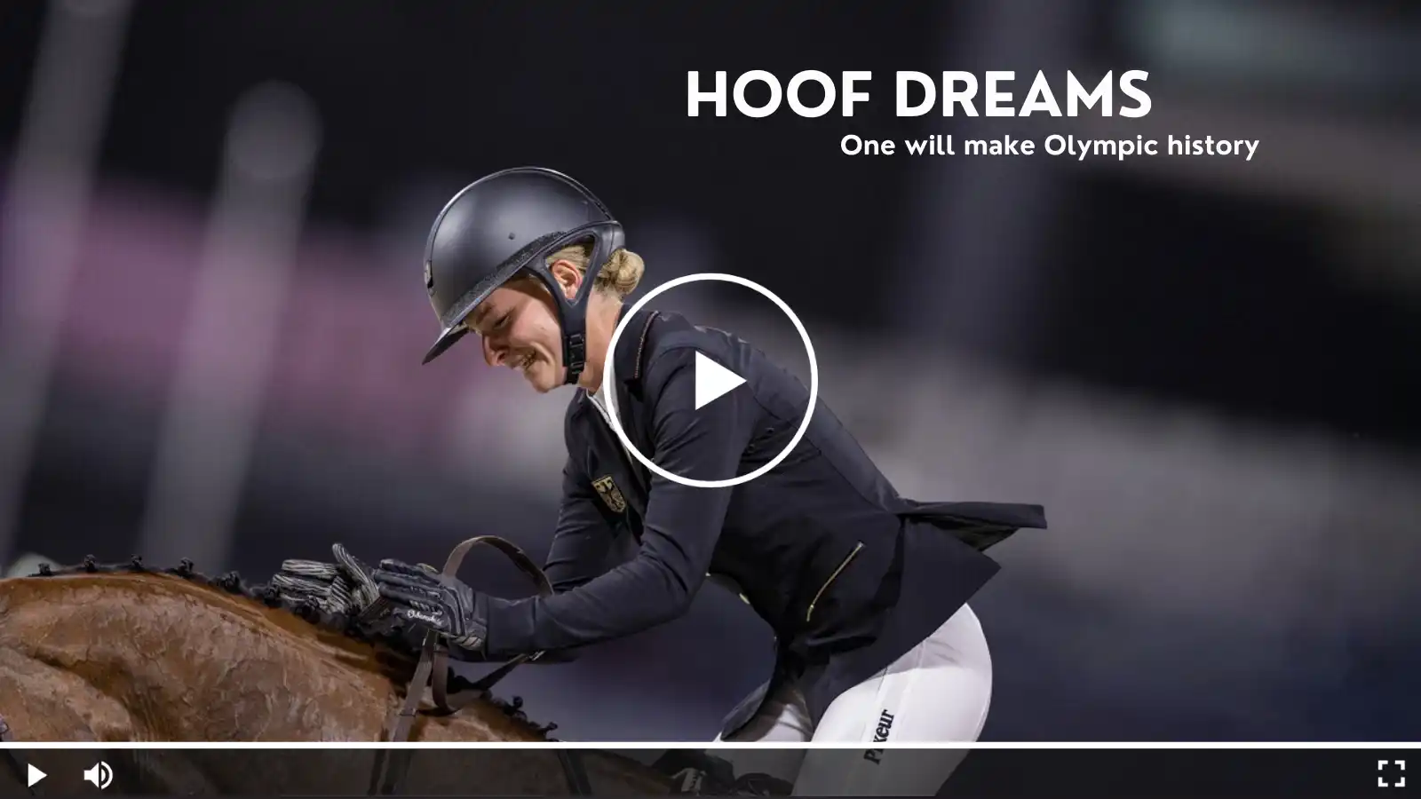 Thubnail of the Documentary Hoof Dreams, featuring women in Equine Sport on their way to the Top. Including Julia Krajewski, the first women to win Gold ah the Olympic Games in Eventing.