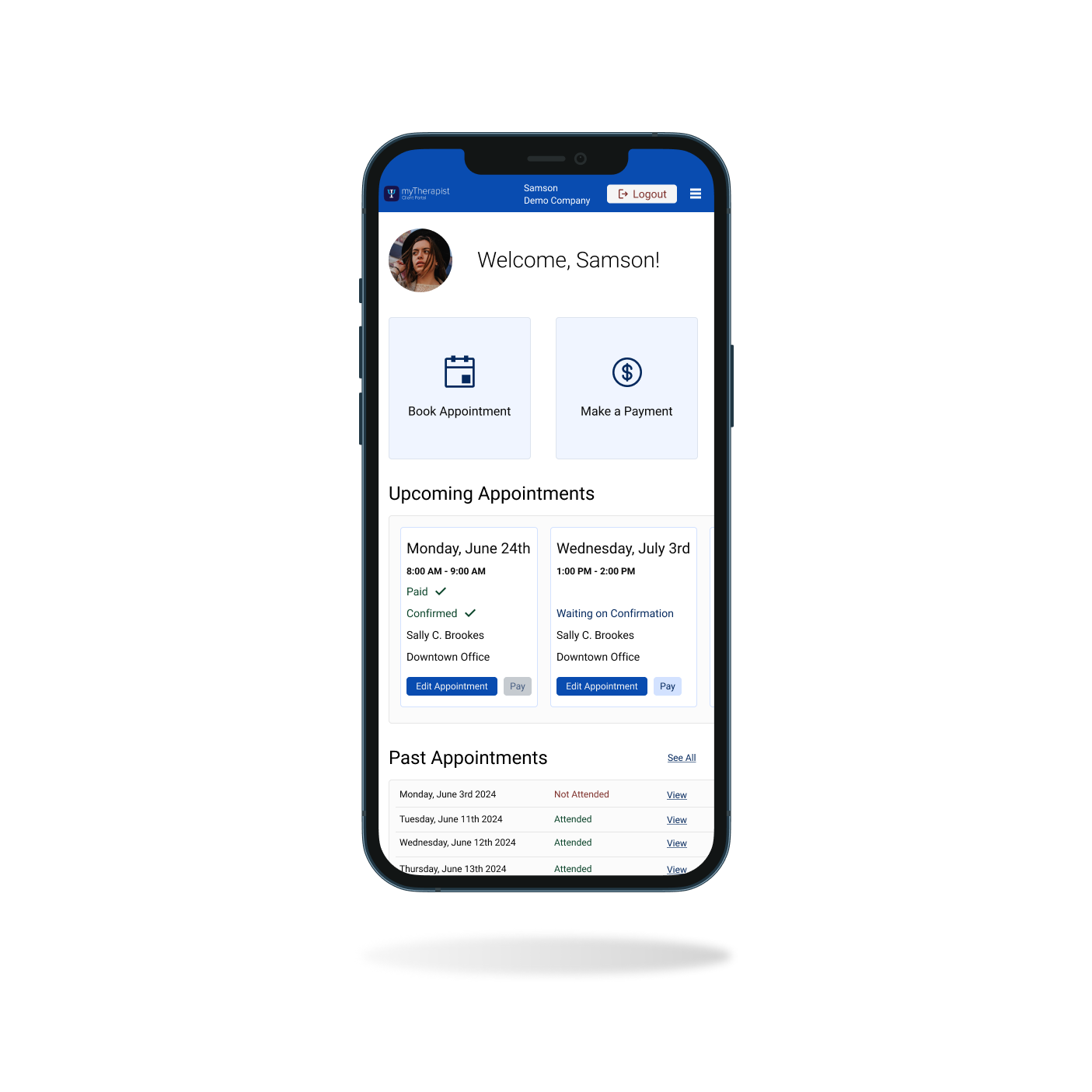Mobile application for the client portal viewed on a phone