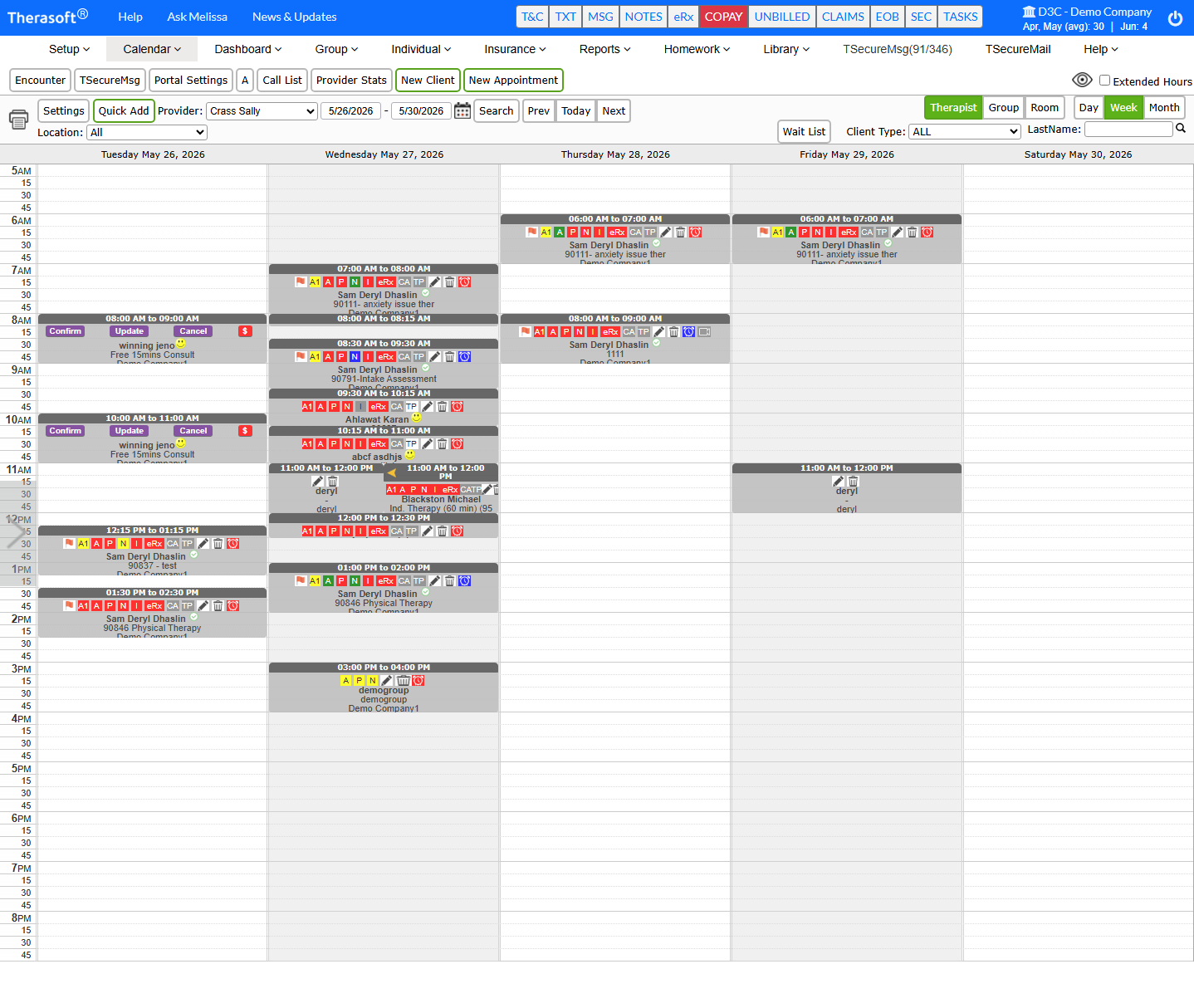 The legacy image of Therasoft's calendar