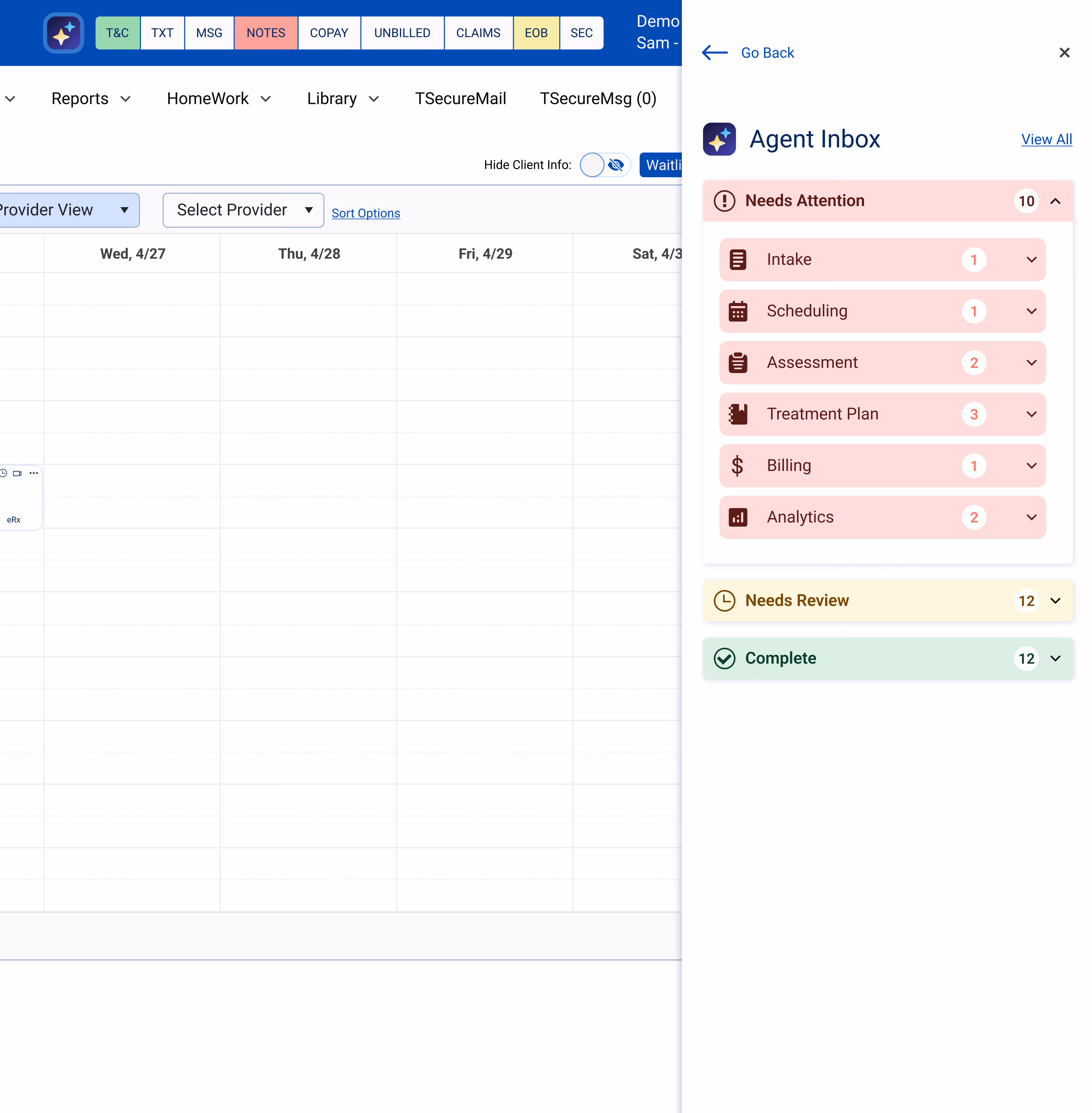 The ai side panel when you have selected a task from the agent inbox to view
