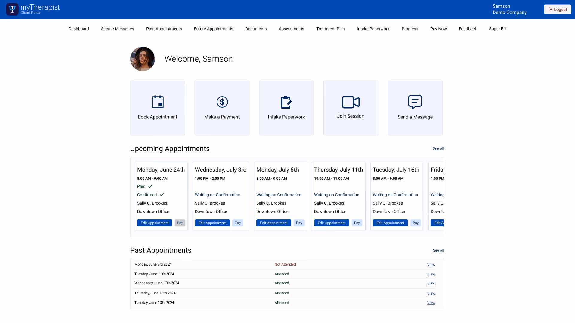The dashboard for the client portal