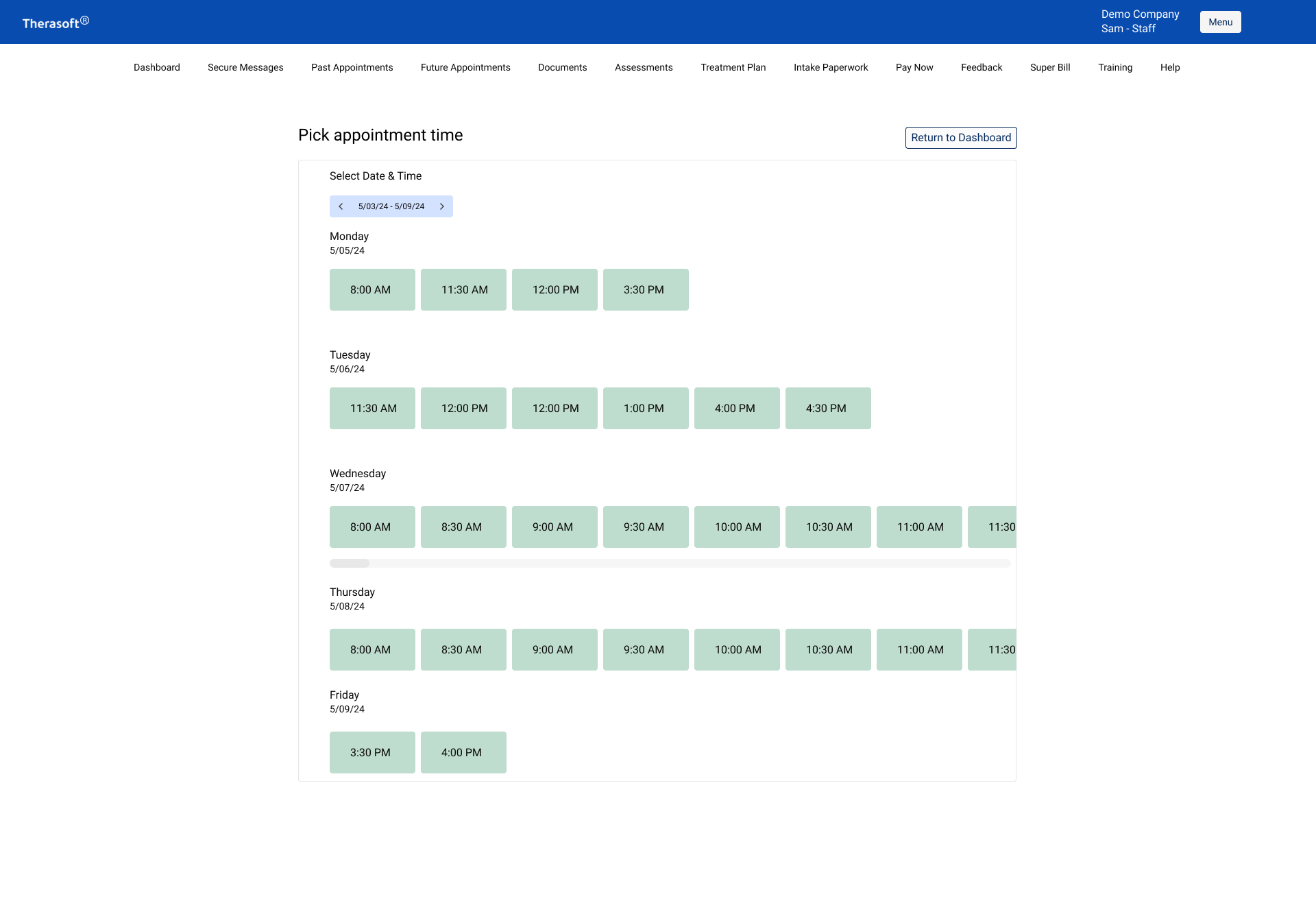 Modern booking process for the client portal