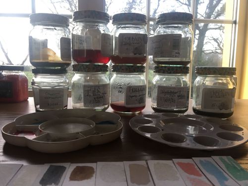 photo of jars of bio colour and sample of colour swatches