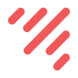 Abstract design with five parallel red diagonal lines of varying lengths on a white background.