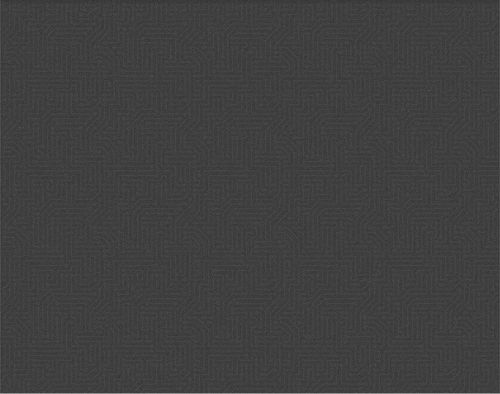 Dark gray background with a subtle, intricate geometric maze-like pattern.