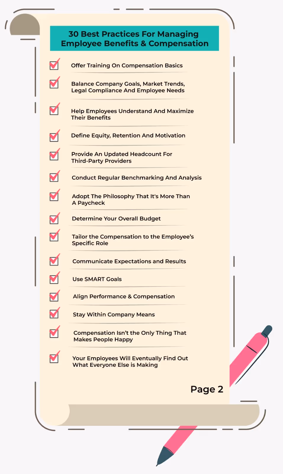 illustration showing top next 15 best practices for managing employee benefit and compensation