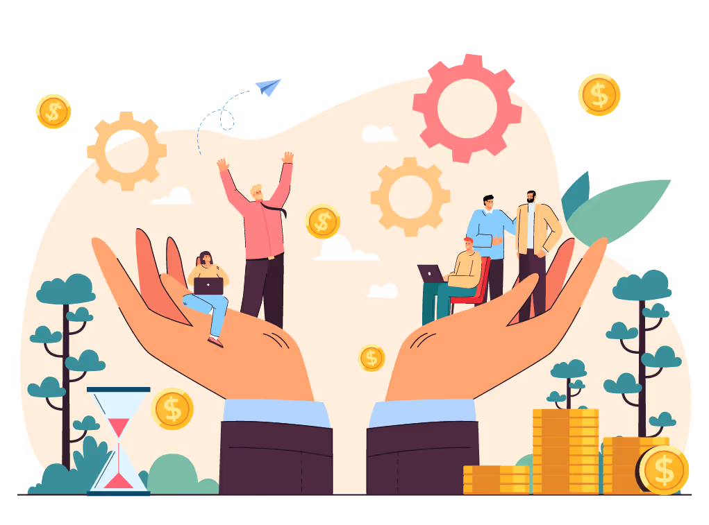 illustration describing the long-term incentive for employees through showing of good life and sand clock