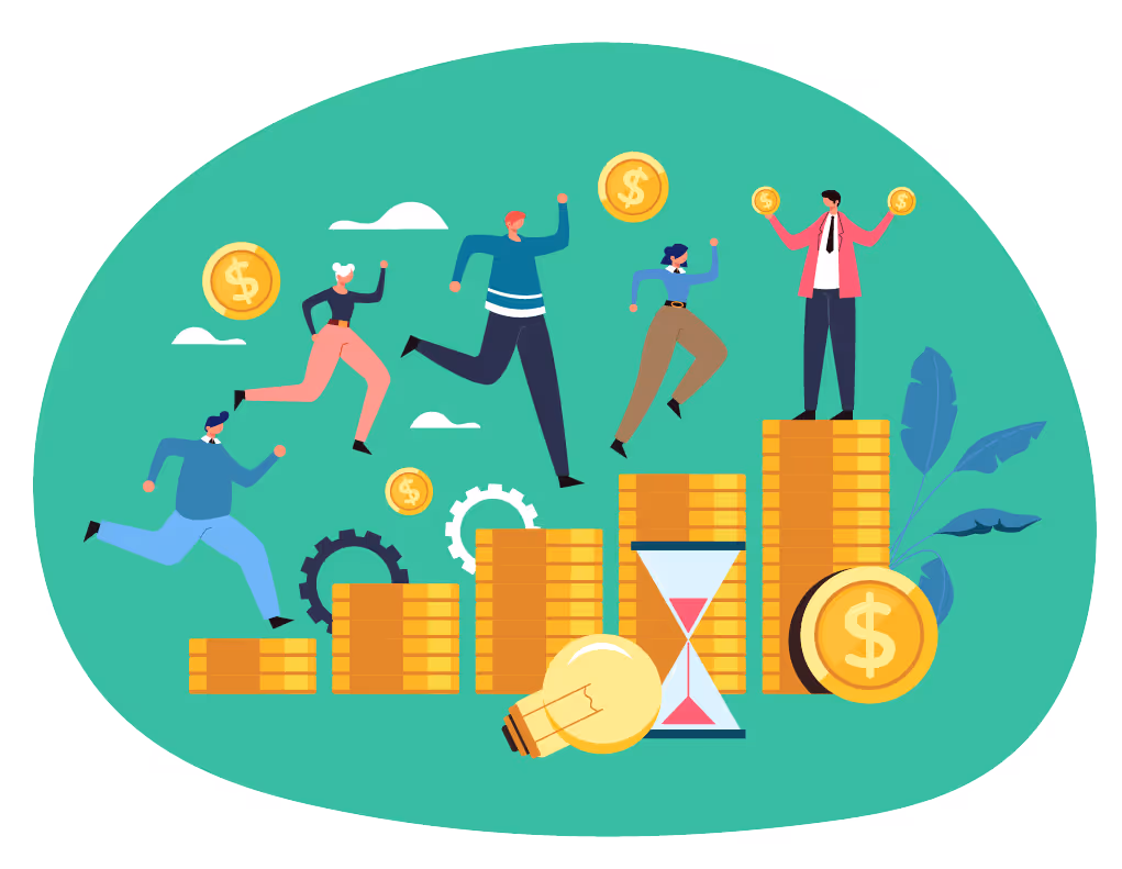 illustration showing a growing compensation for which is the result of personalized individual and team incentives