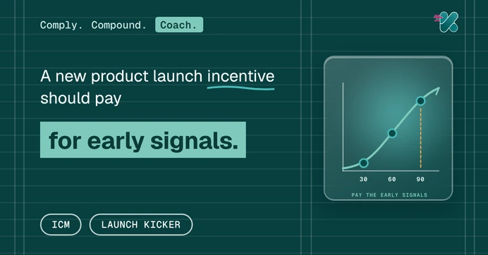 A new product launch incentive should pay for early signals, beside a glass panel showing a launch curve with three dated markers for detailing, first prescribers and repeat orders.