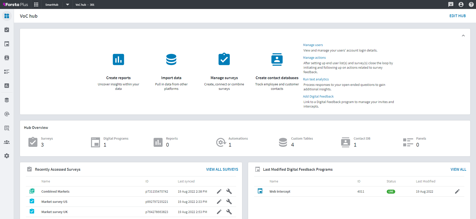 Forsta AI platform showing dashboard and analytics interface