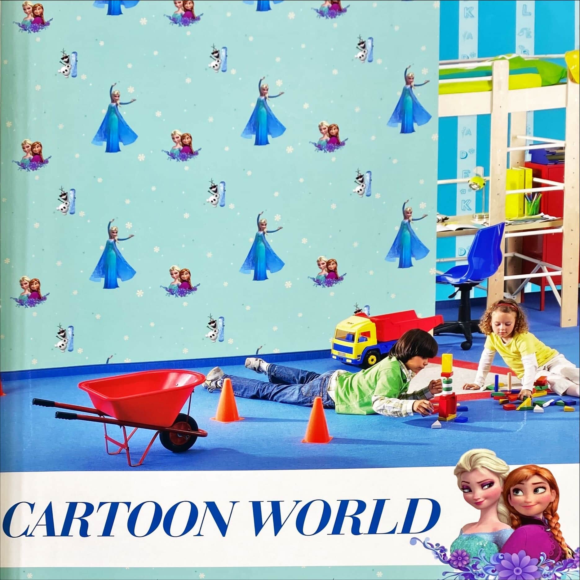 cartoon characters of movie Frozen in wall covering pattern in a room