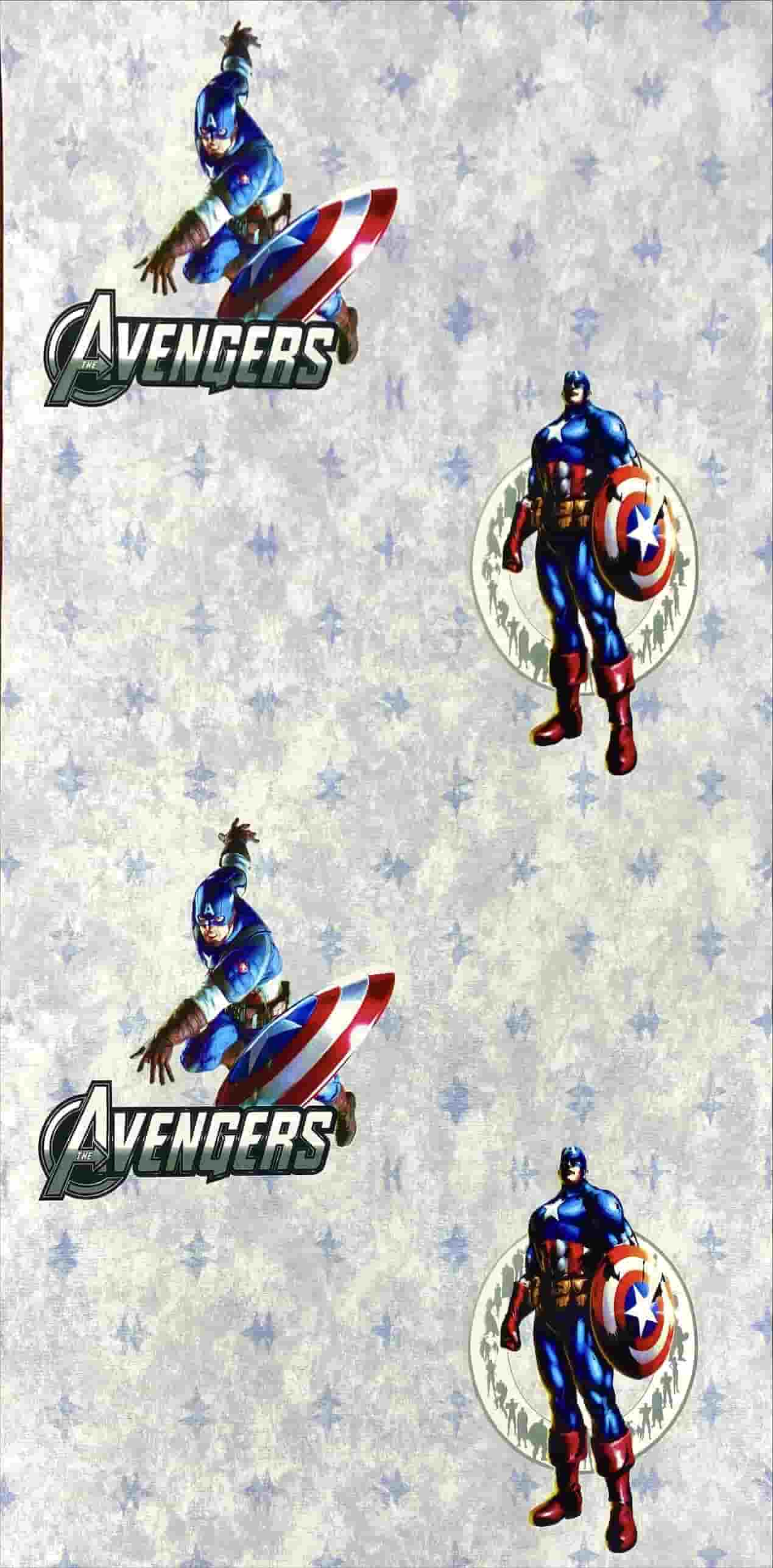 Character Captain America from movie Avengers in wall covering pattern in a room