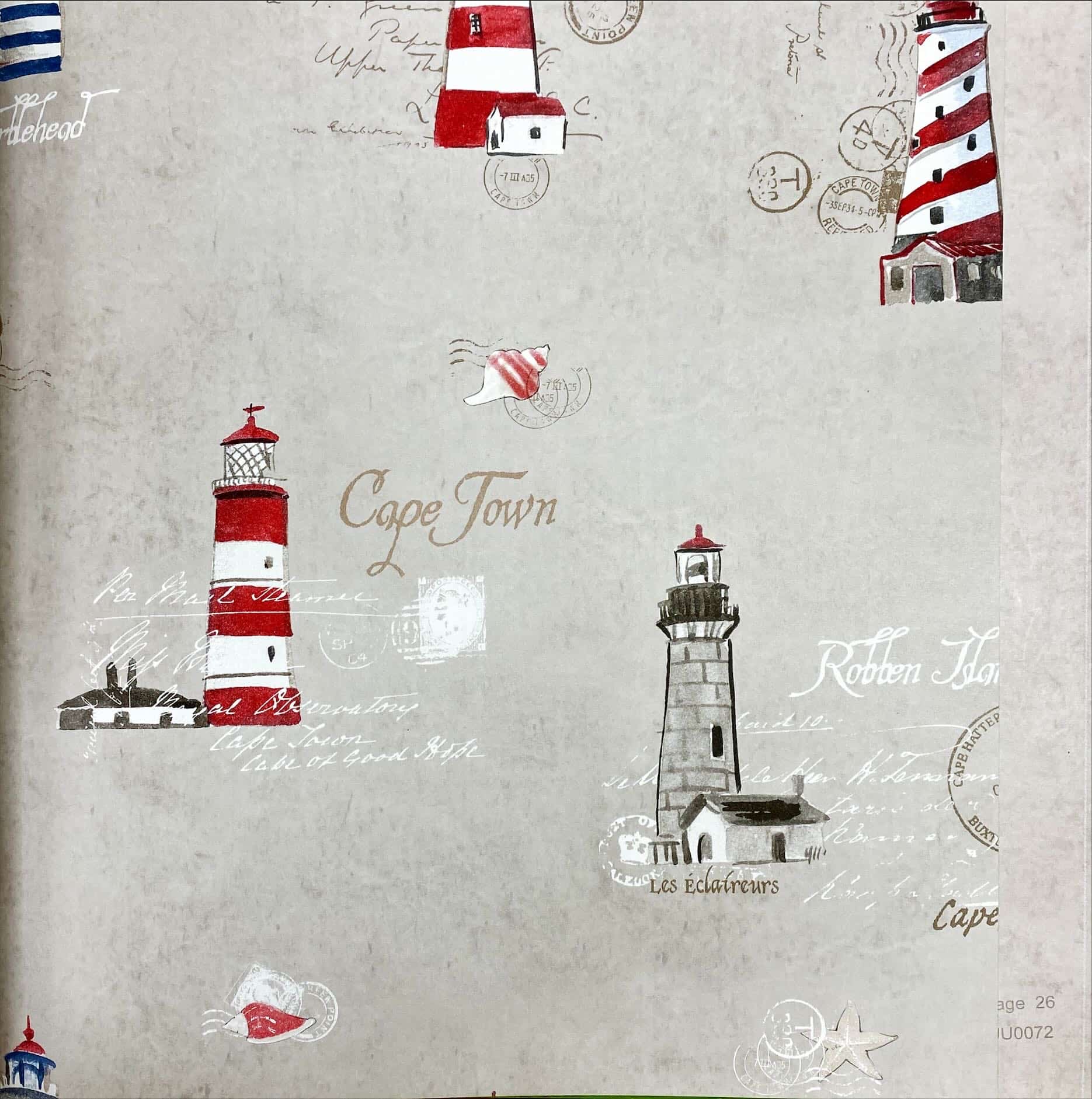 Lighthouse illustration pattern in wall covering in a room