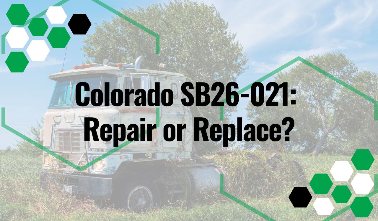 Older semi truck parked at diesel repair shop discussing Colorado SB26-021 repair or replacement program